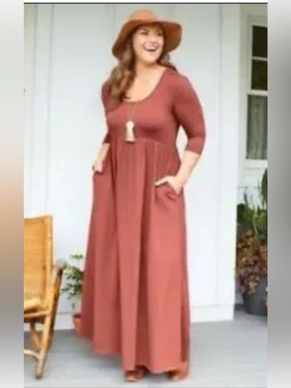 Matilda Jane Dusty Rose Maxi Dress with Three-Quarter Sleeves